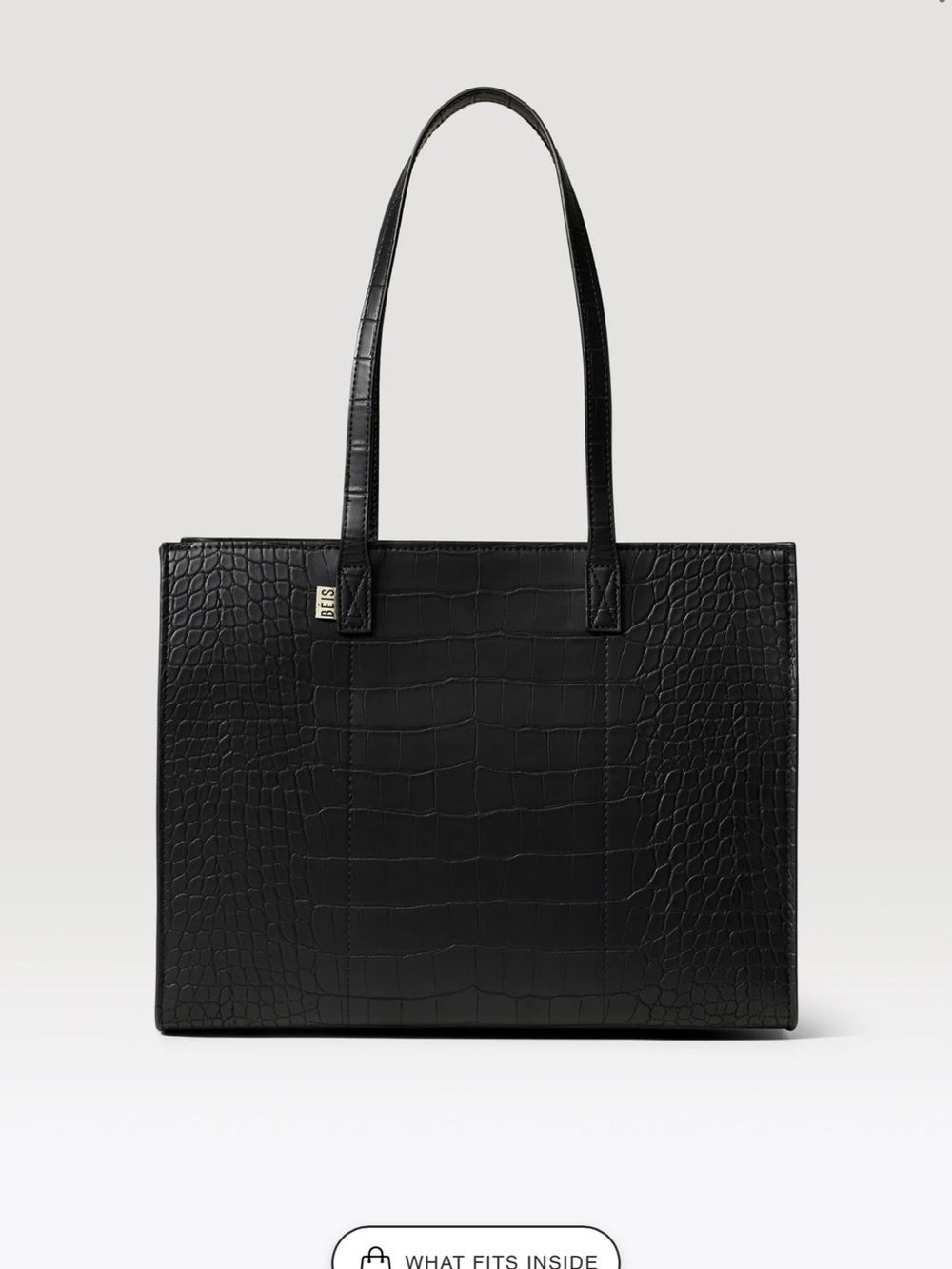 BEIS Black Croc-Embossed Structured Tote